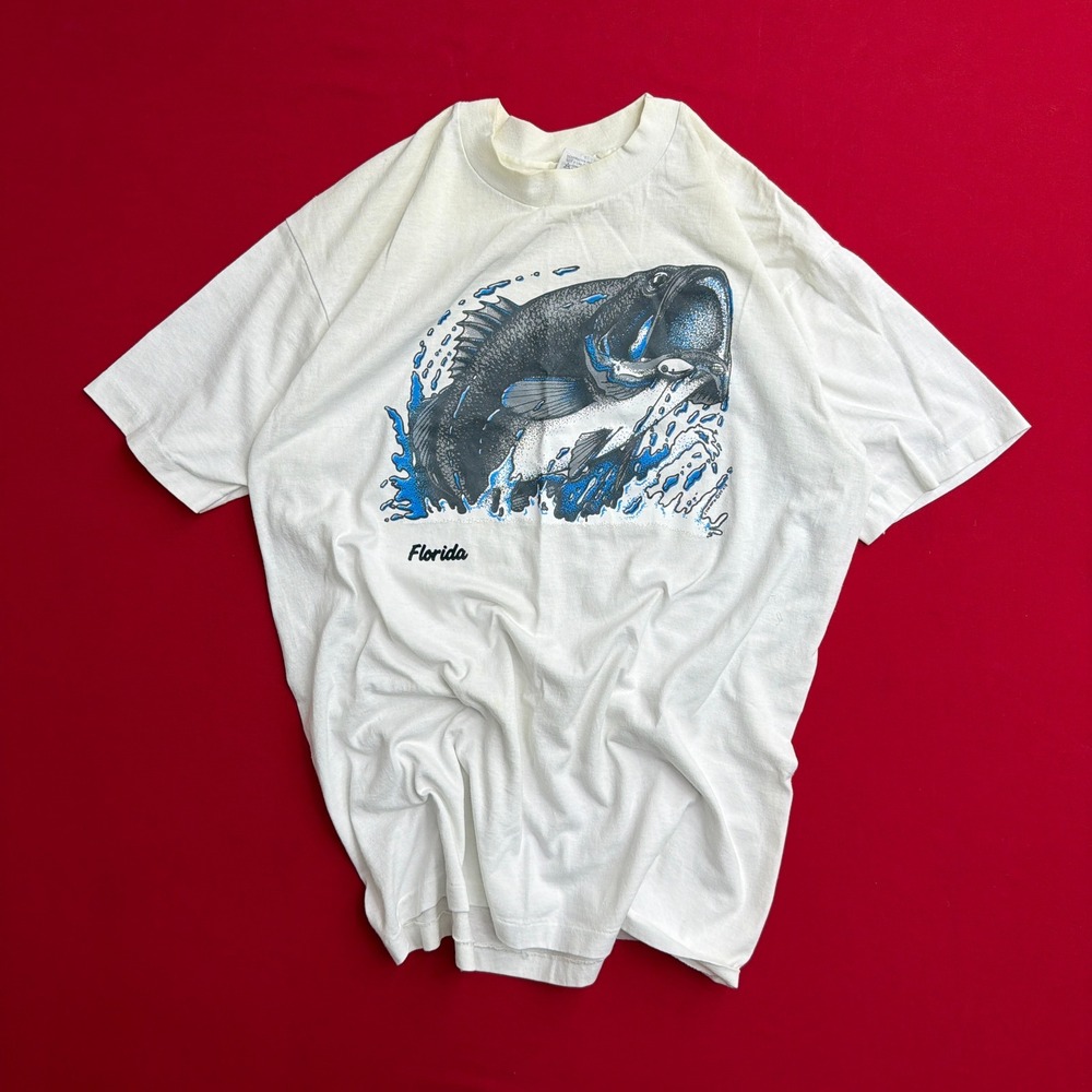 VintageFlorida Bass Fishing  Hanes Fifty-Fifty‎ T-Shirt Single Stitch Mens Large